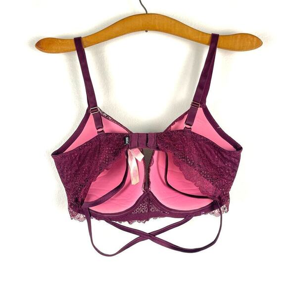 Pink Victoria's Secret Date Wireless Push Up Bra Burgundy Lace Women's 36DDD - Picture 2 of 8